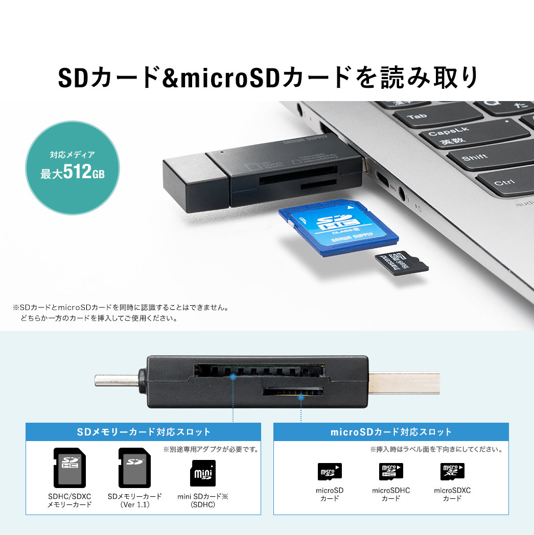 SDJ[h&microSDJ[hǂݎ ΉfBAő512GB
