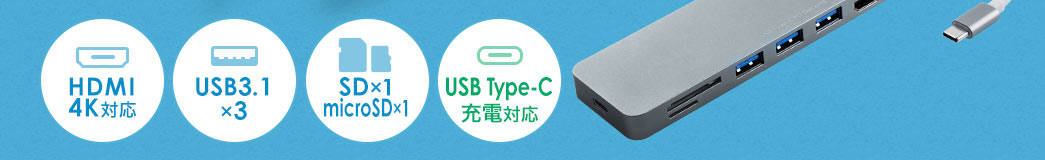 HDMI 4KΉ USB3.1 3|[g SDJ[h microSDJ[h USB Type-C [dΉ