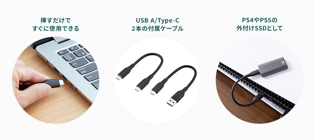 }łɎgpł USB A/Type-C 2{̕tP[u PS4PS5̊OtSSDƂ