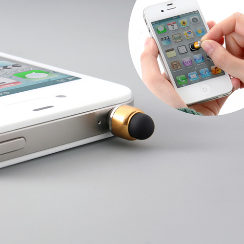 タッチペン(イヤホンジャック取付・iPhone5 スマートフォン対応・ゴールド) 200-IPP002GD