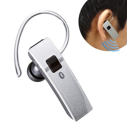 【クリックで詳細表示】iPhone・スマホ対応Bluetoothヘッドセット(通話・音楽対応・片耳・シルバー) 401-HS004SV