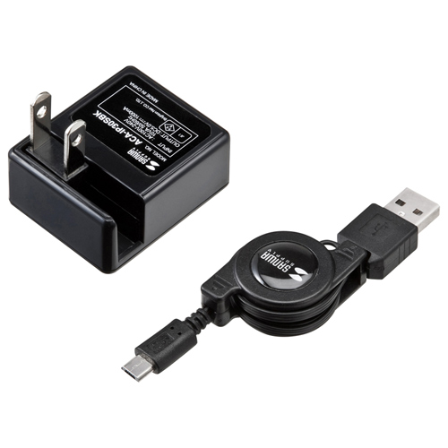 【クリックで詳細表示】USB-ACアダプタ(microUSBケーブル付き・ブラック) ACA-IP30SBK