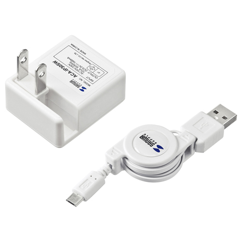 【クリックでお店のこの商品のページへ】USB電源アダプター(USB-AC・microUSBケーブル付き・ホワイト) ACA-IP30SW