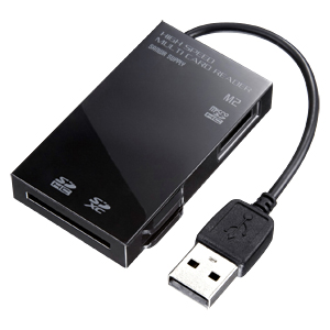 【クリックでお店のこの商品のページへ】USB2.0 カードリーダー(SD、M2対応・光沢ブラック) ADR-SDXC1BK