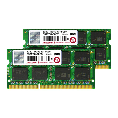 【クリックで詳細表示】Transcend 8GB(4GB×2枚) Memory for NotePC/DDR3-1333(PC3-10600) デュアルチャンネル用キット JM1333KSN-8GK JM1333KSN-8GK