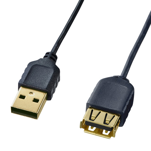 【クリックでお店のこの商品のページへ】極細USB2.0延長ケーブル(A-Aメス延長タイプ、2.5m・ブラック) KU-SLEN25BK