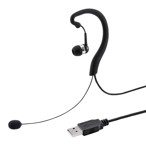 【クリックでお店のこの商品のページへ】USBヘッドセット(片耳タイプ・カナル型イヤホン) MM-HSUSB15BK