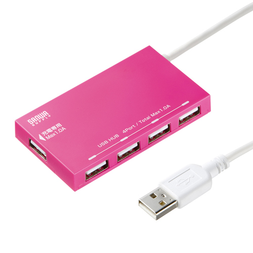 【クリックで詳細表示】【わけあり在庫処分】充電用USBポート搭載4ポートUSB2.0ハブ(ピンク) USB-HCA510P
