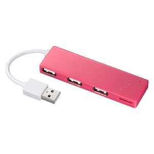 【クリックで詳細表示】【わけあり在庫処分】microSDカードリーダー付きUSB2.0ハブ(ピンク) USB-HCM307P