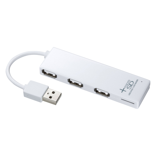 【クリックでお店のこの商品のページへ】microSDカードリーダー付きUSB2.0ハブ(ホワイト) USB-HCM307W