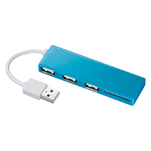 【クリックで詳細表示】SDカードリーダー付きUSB2.0ハブ(ブルー) USB-HCS307BL