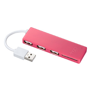 【クリックでお店のこの商品のページへ】SDカードリーダー付きUSB2.0ハブ(ピンク) USB-HCS307P
