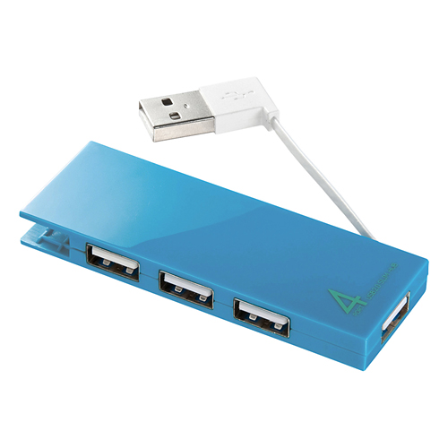 【クリックで詳細表示】ケーブル収納4ポートUSBハブ (ブルー) USB-HMB406BL