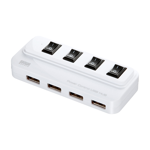 【クリックで詳細表示】節電USBハブ(個別スイッチ付き・4ポート・ホワイト) USB-HSL415W