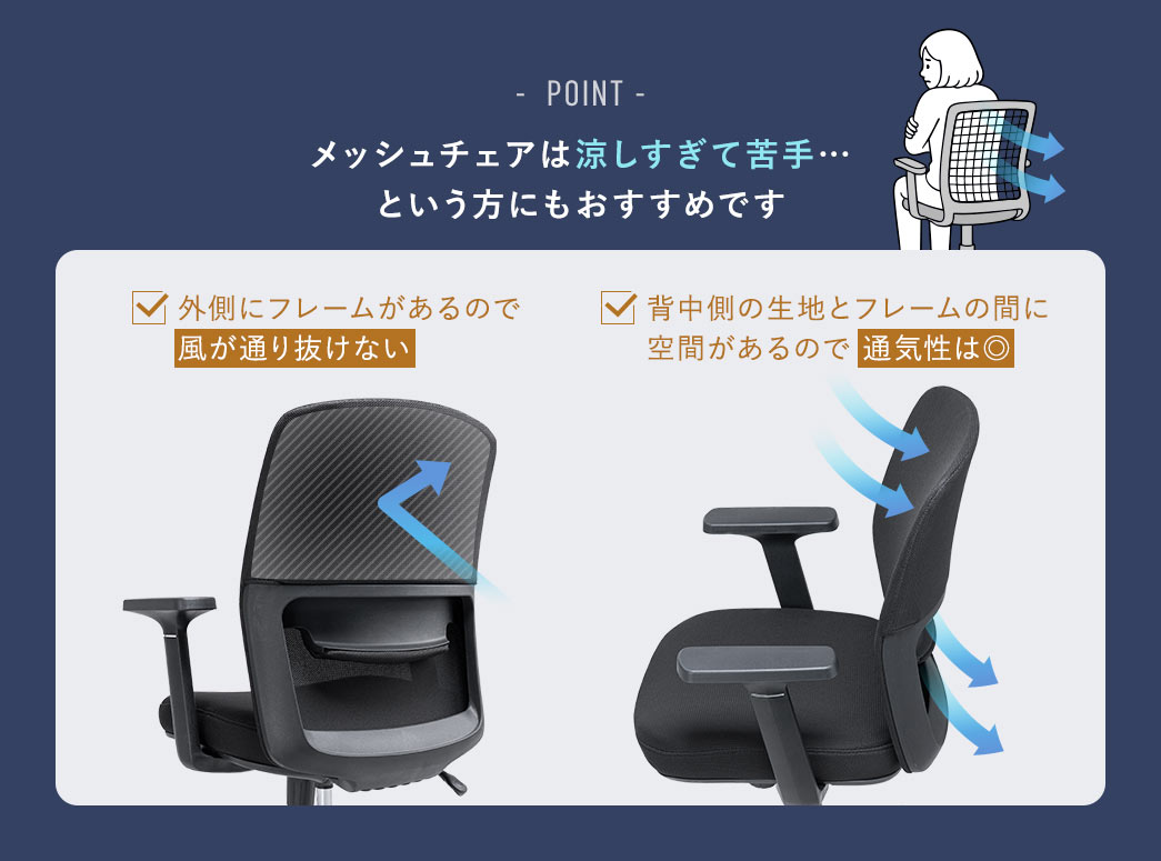 �O���Ƀt���[��������̂ŕ����ʂ蔲�����A�w�����̐��n�ƃt���[���̊Ԃɋ�Ԃ�����̂ŒʋC���͍����̂ŁA���b�V���`�F�A�͗��������ċ��c �Ƃ������ɂ��������߂ł�