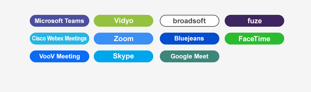 Microsoft Teams／Vidyo／broadsoft／Zoom／FaceTime／Skype／Google Meetなど
