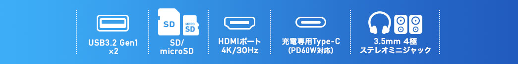 USB3.2 Gen1×2 SD/microSD HDMIポート4K/30Hz