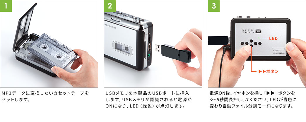 カセットテープ変換プレーヤー（録音・MP3変換・デジタル化・USB保存） 400-MEDI016の販売商品 | 通販ならサンワダイレクト