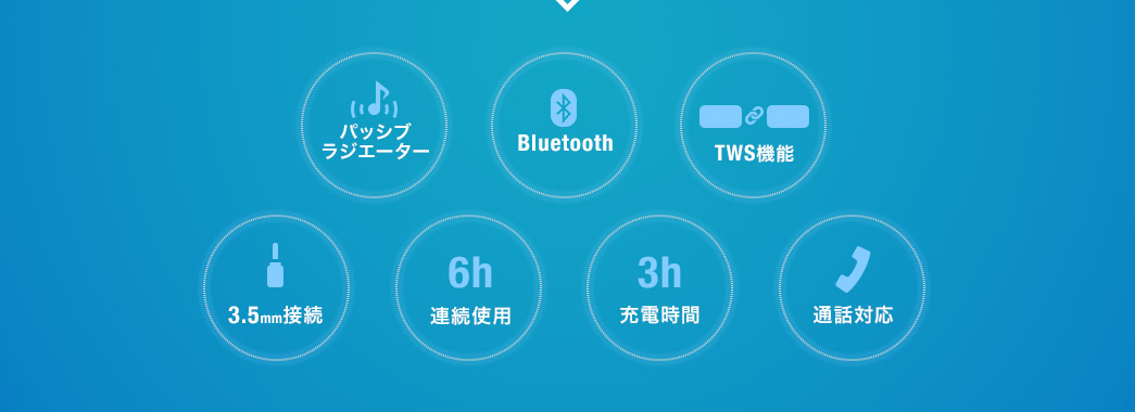 パッシブラジエーター Bluetooth TWS機能 3.5mm接続
