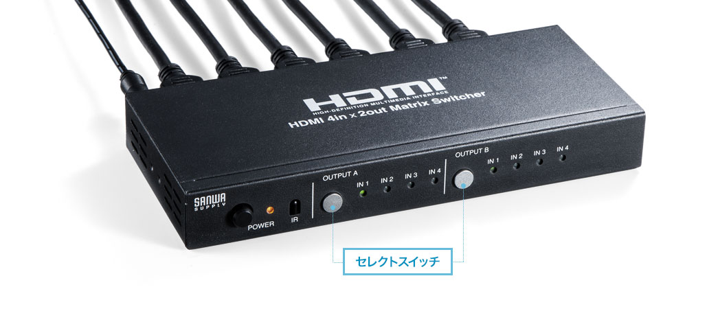 【期間限定セール】HDMIマトリックス切替器 4入力 2出力 フルHD対応 リモコン付き EDID保持 400-SW026