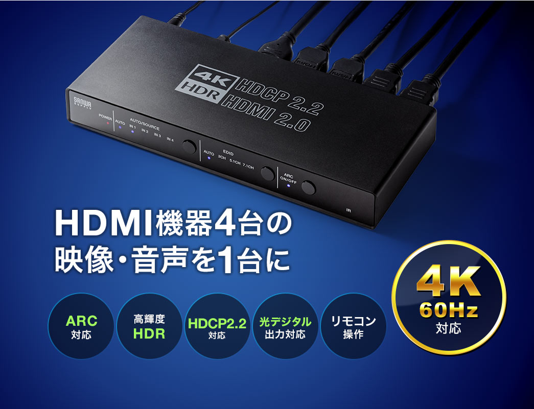 HDMI機器4台の映像・音声を1台に
