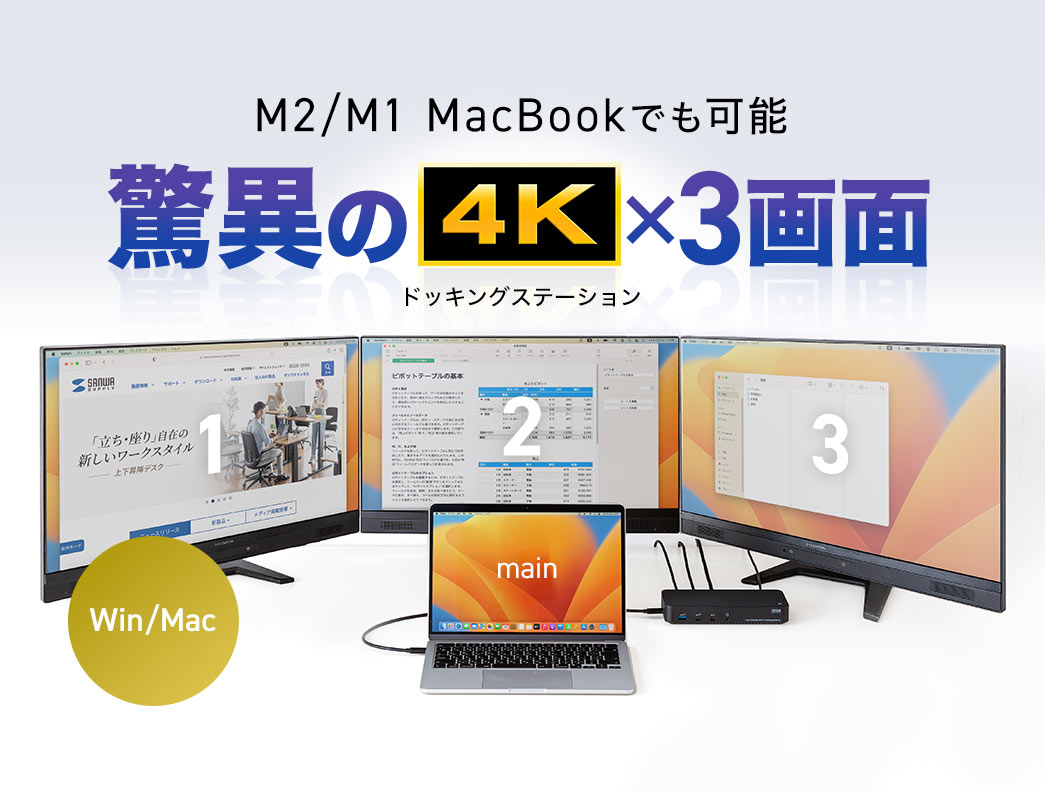 M2/M1 MacBookでも可能 脅威の4K×3画面