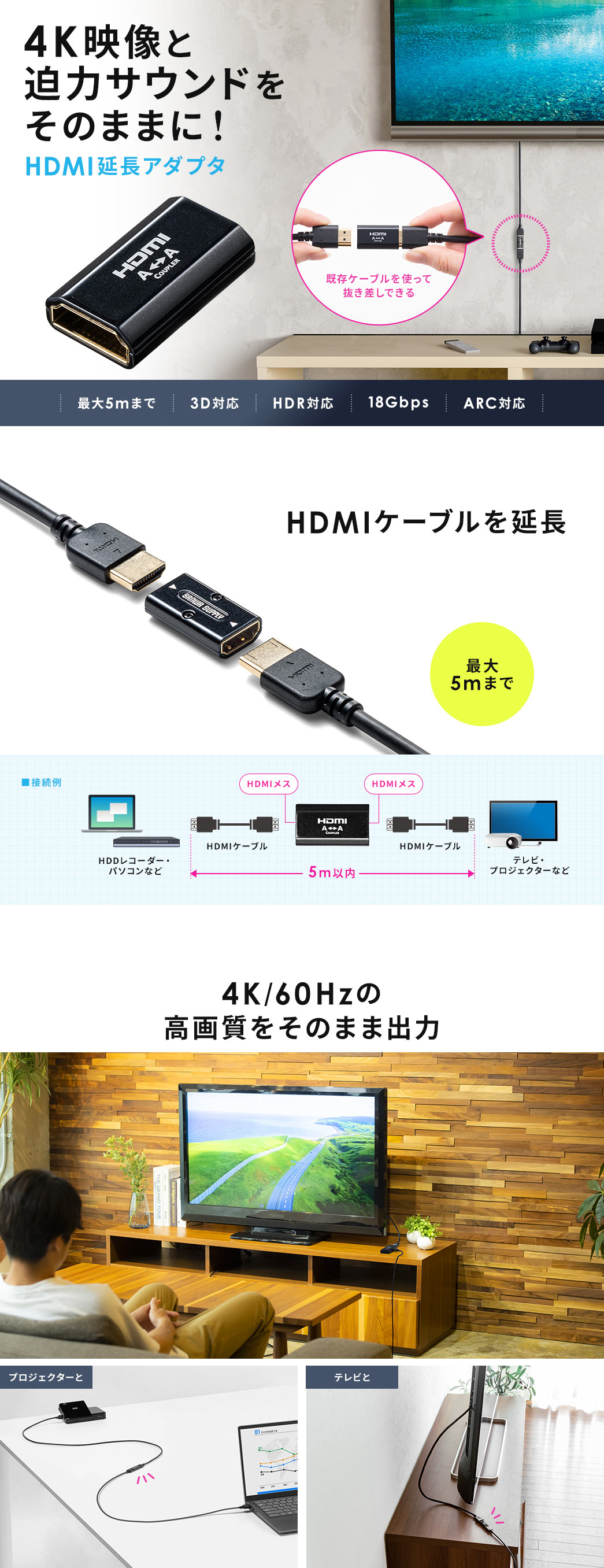 4K映像と迫力サウンドをそのままに！HDMI延長アダプタ