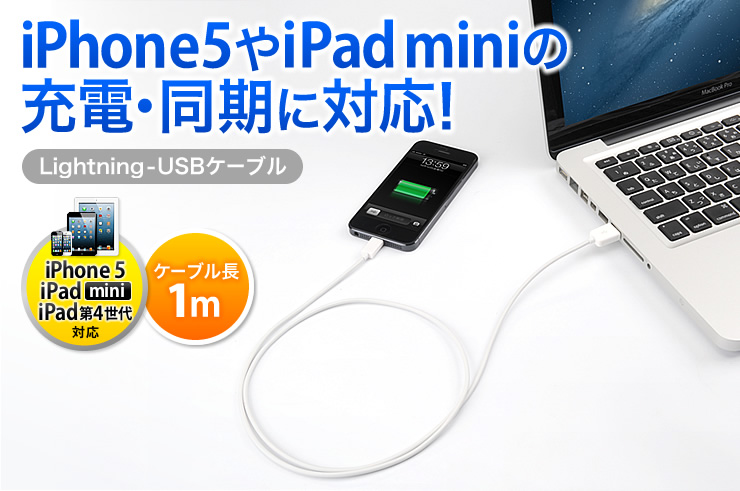 iPhone 5��iPad mini �̏[�d�E�����ɑΉ��@lightning-USB�P�[�u��
