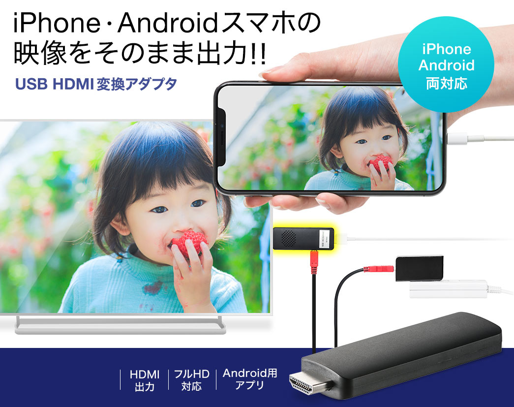 iPhone・Androidスマホの映像をそのまま出力 USB HDMI変換アダプタ