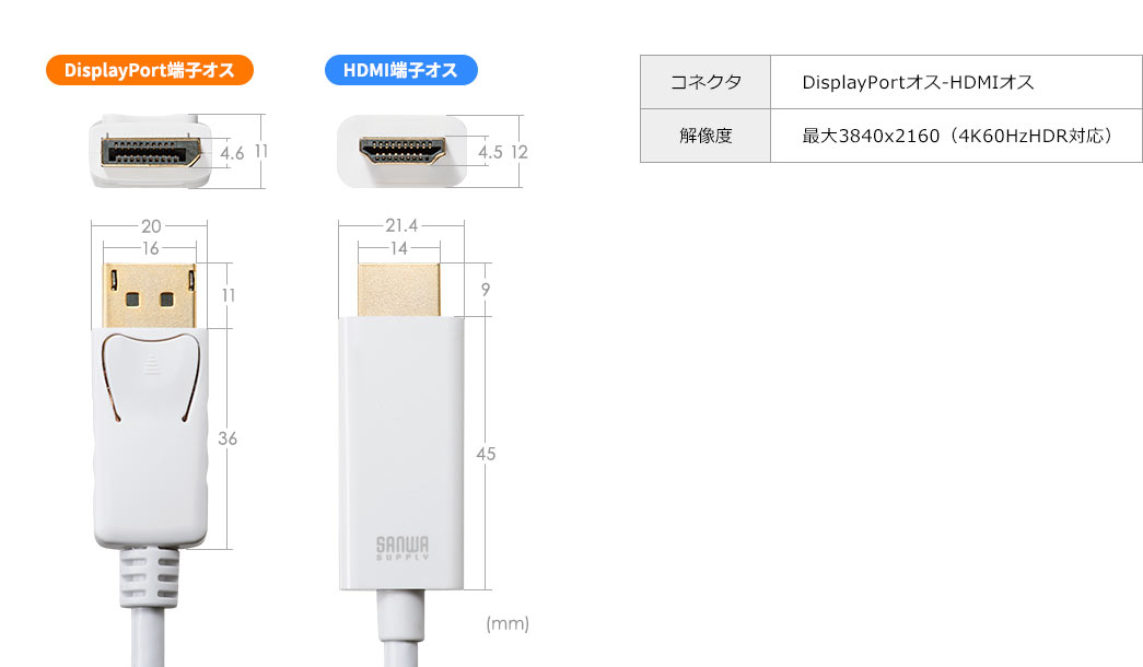 DisplayPort端子オス HDMI端子オス