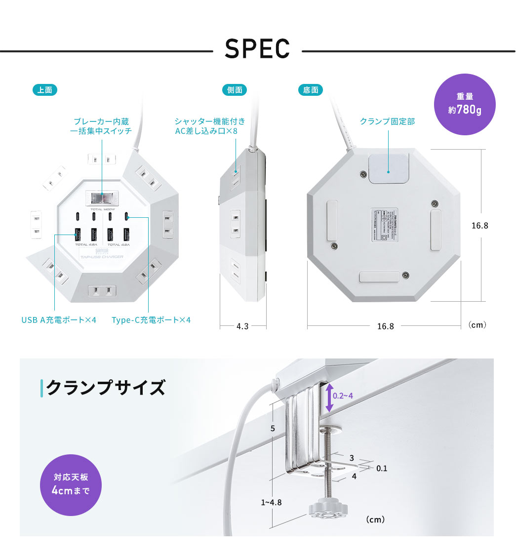 SPEC dʖ780g NvTCY ΉV4cm܂