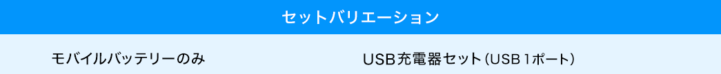 セットバリエーション モバイルバッテリーのみ USB充電器セット(USB1ポート)