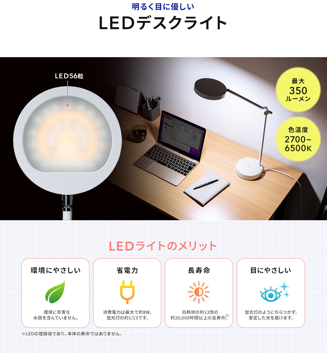 明るく目に優しいLEDデスクライト LEDライトのメリット 環境にやさしい 省電力 長寿命 目にやさしい