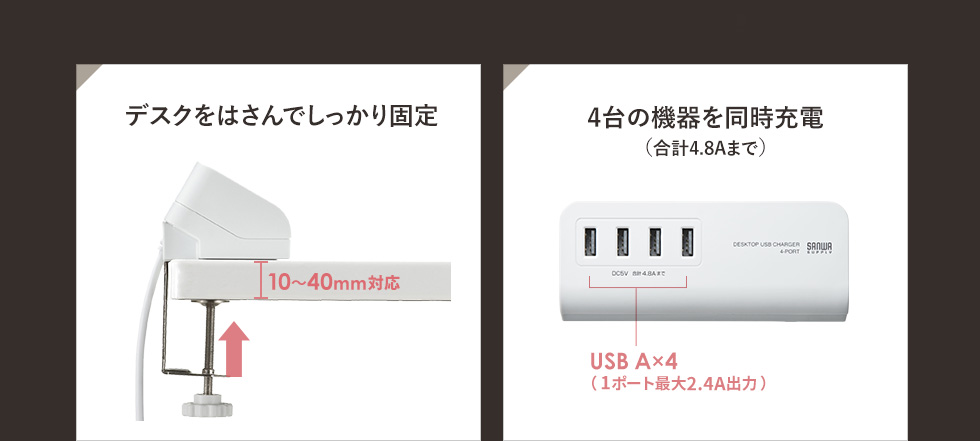 経典 ACA-IP50W[21] サンワサプライ クランプ式USB充電器(USB4ポート?ホワイト) モバイルバッテリー
