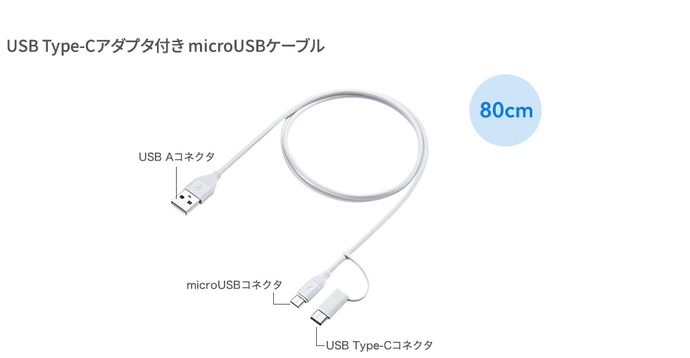 USB Type-Cアダプタ付き microUSBケーブル
