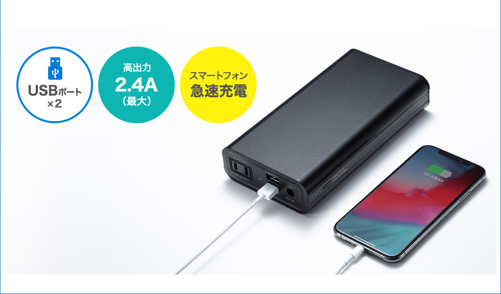 USBポート×2 高出力2.4A（最大） スマートフォン急速充電