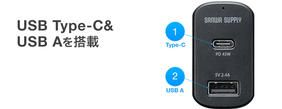 USB Type-C＆USB Aを搭載