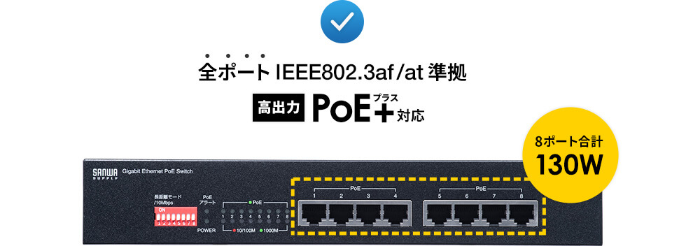 IEEE802.3af/at 高出力 PoE+対応