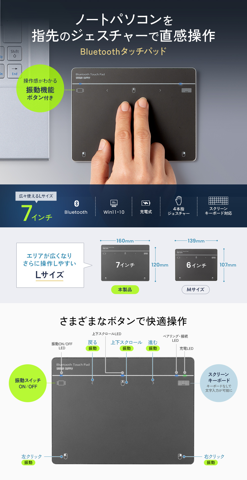 �w�Ńp�\�R���𑀍�ł���ABluetooth�ڑ��̃^�b�`�p�b�h�B