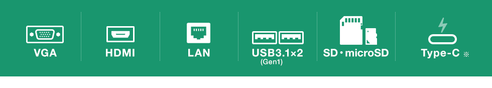 VGA HDMI LAN USB3.1×2 SD・microSD Type-C