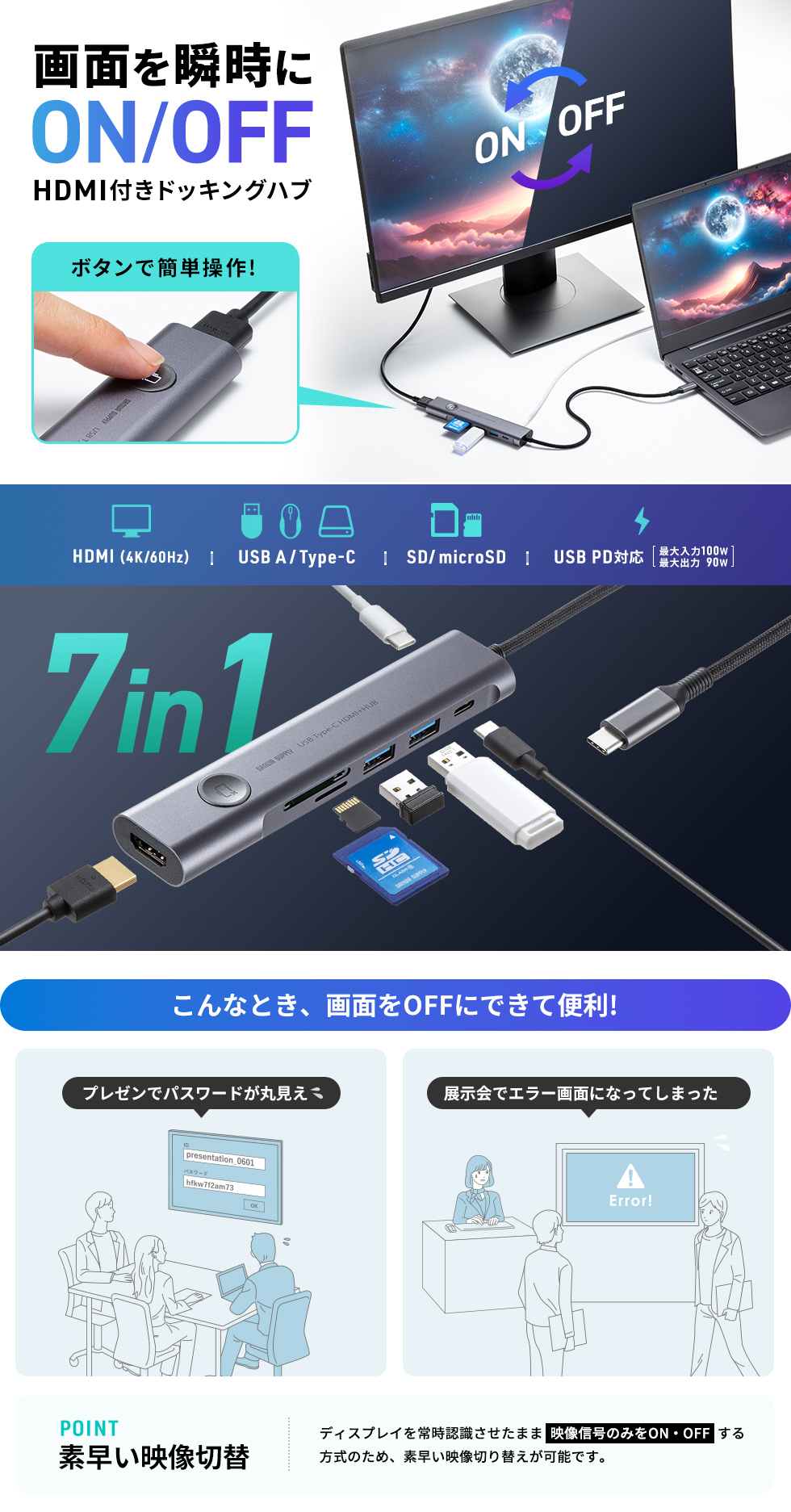 HDMI{J[h[_[|[g𓋍ڂUSB Type-ChbLOnuBHDMI ONEOFFXCb`t