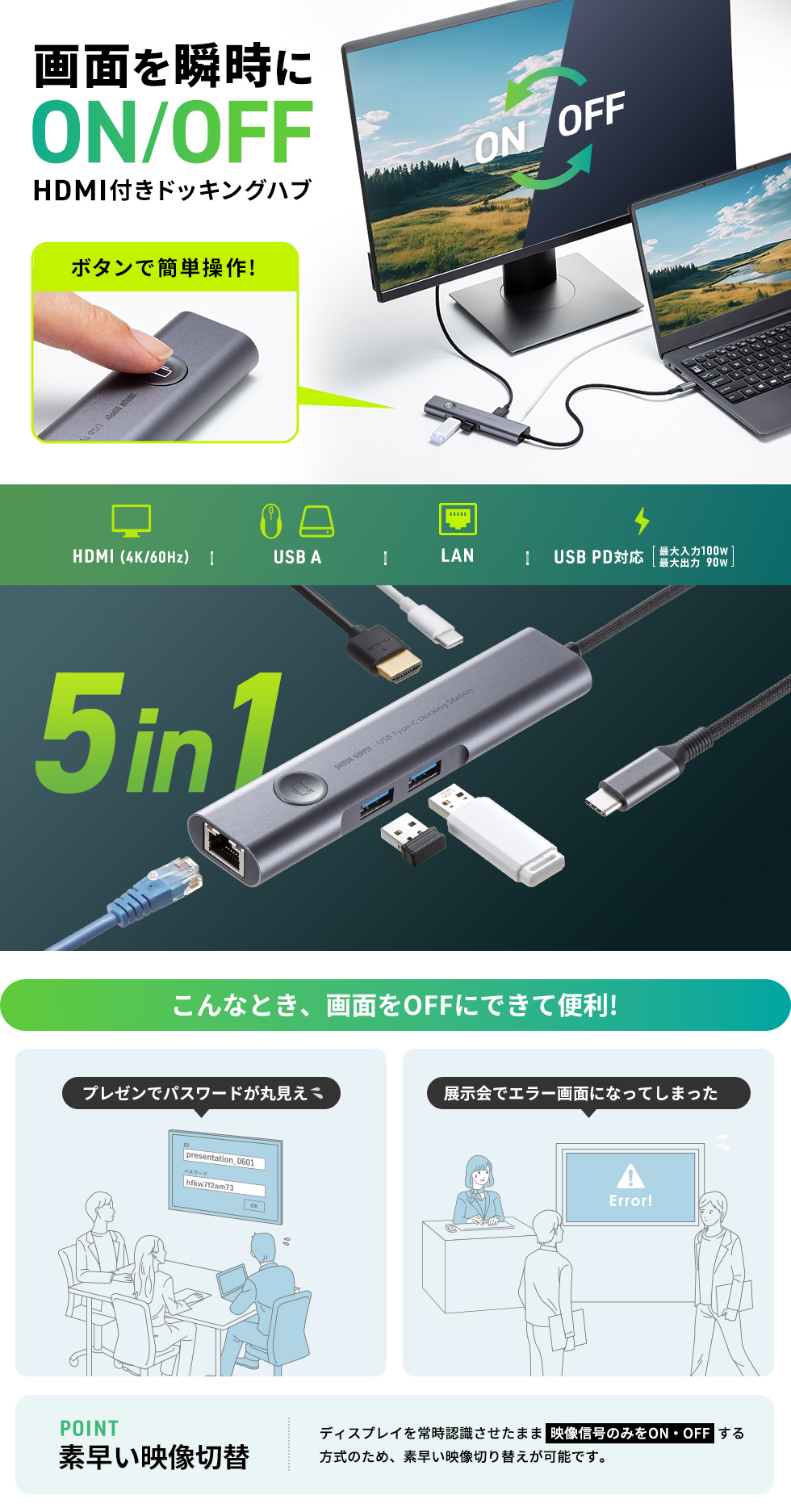 HDMI{LAN|[g𓋍ڂUSB TYPE-ChbLOnuBHDMI ONEOFFXCb`t