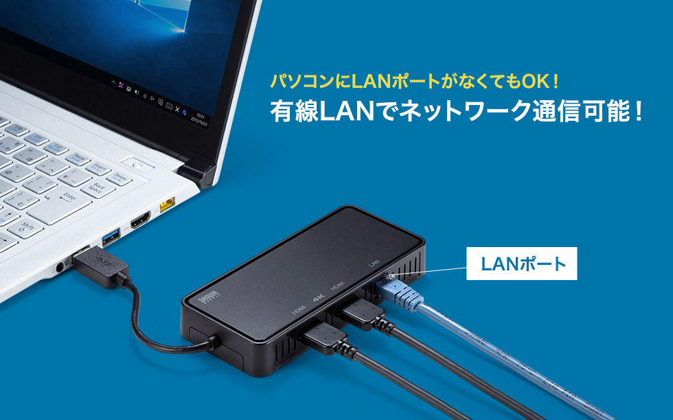 パソコンにLANポートがなくてもOK！有線LANでネットワーク通信可能