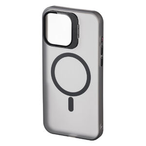 "iPhone15 Pro Max 専用ソフトケース マットブラック 半透明 カメラカバー レンズカバー スタンド付き MagSafe対応 ワイヤレス充電"