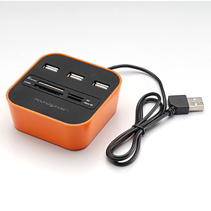 【クリックでお店のこの商品のページへ】USBハブ＆カードリーダー(オレンジ) 400-HUB007D