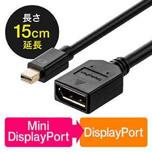 Mini DisplayPort-DisplayPort変換アダプタケーブル(15cm・4K/60Hz対応・Thunderbolt変換・バージョン1.2準拠・ブラック）