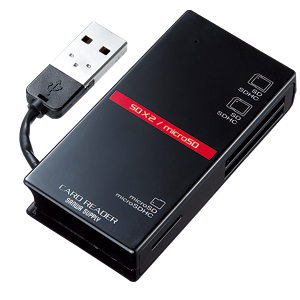 【クリックでお店のこの商品のページへ】USB2.0 デュアルバスカードリーダーライター(SD、microSD対応・ブラック) ADR-CML5BK