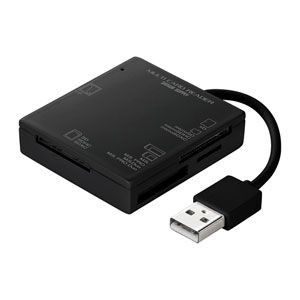 "USBマルチカードリーダー SD microSD CF MS xD対応 USB2.0 USB A接続 ブラック"