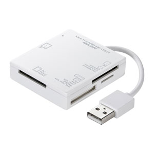 "USBマルチカードリーダー SD microSD CF MS xD対応 USB2.0 USB A接続 ホワイト"