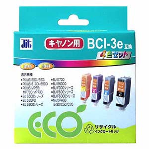 【クリックで詳細表示】リサイクルインク BCI-3e互換 4色セット BK・C・M・Y JIT-C034P